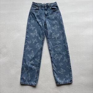Cotton:On Womens Size 2 Jeans Butterfly Print Light Wash Loose Straight